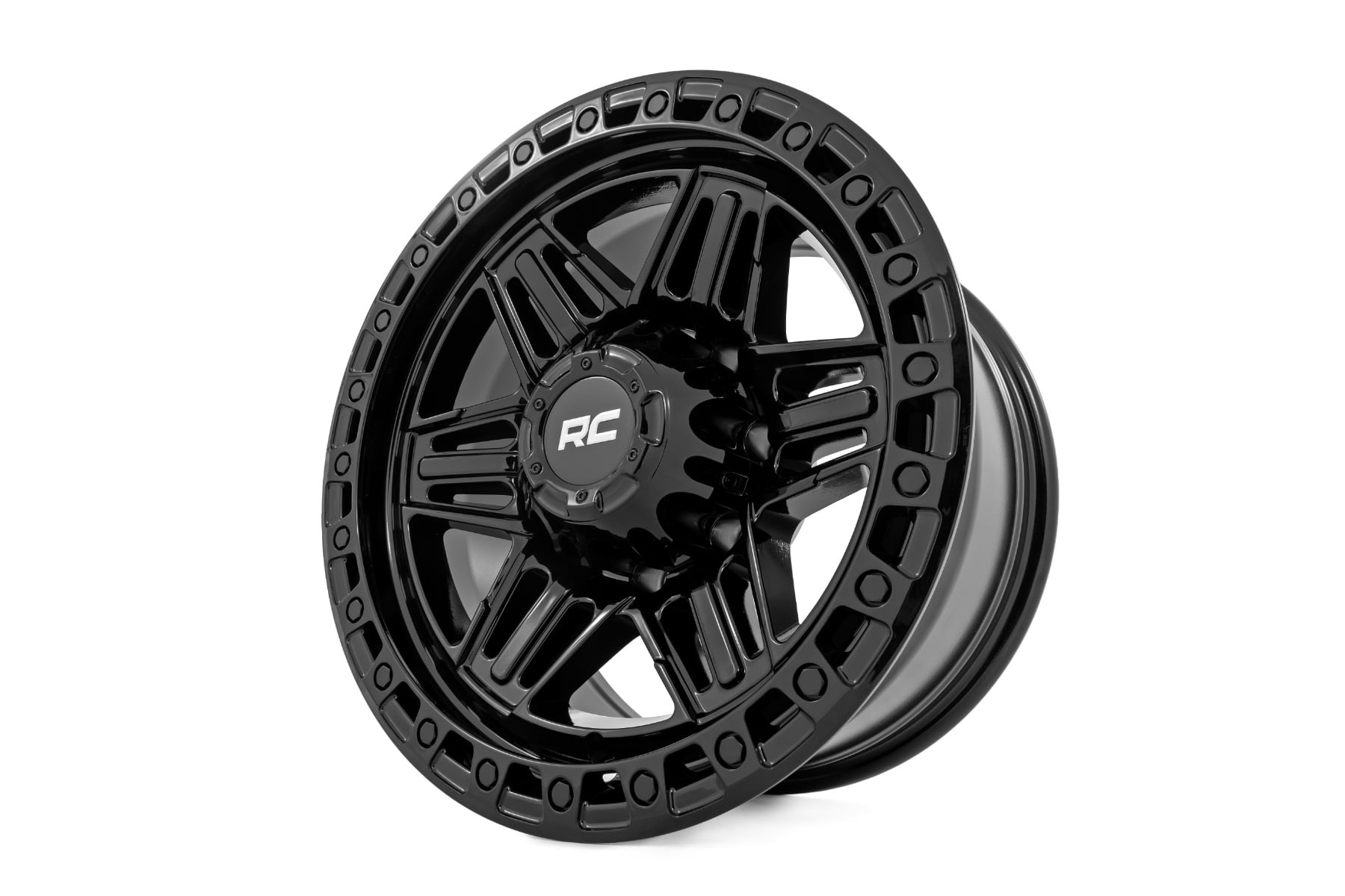 Rough Country 76 Series Wheel | Simulated Beadlock | Gloss Black | 17x9 | 6x5.5 | -12mm by Rough Country