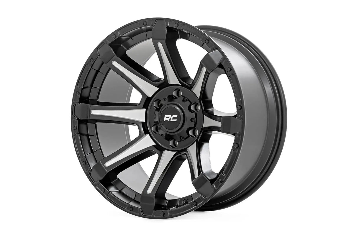 Rough Country 81 Series Wheel | One-Piece | Semi Gloss Black w/machined spokes | 20x10 | 6x5.5 | -19 by Rough Country