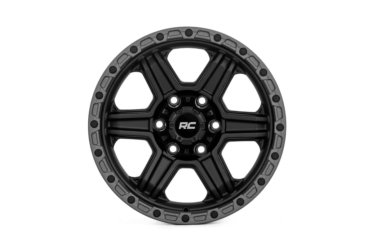 Rough Country 79 Series Wheel | One-Piece | Semi Gloss Black w/Gunmetal Ring | 17x8.5 | 6x5.5 | 0mm by Rough Country