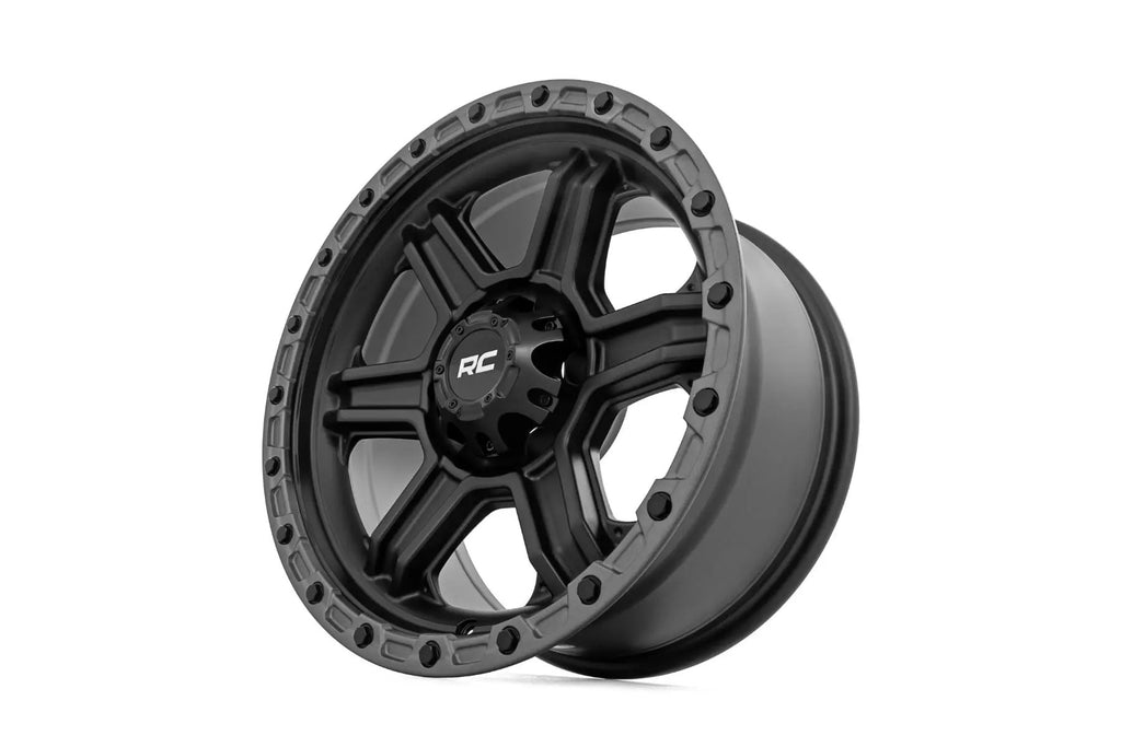 Rough Country 79 Series Wheel | One-Piece | Semi Gloss Black w/Gunmetal Ring | 17x8.5 | 6x5.5 | 0mm by Rough Country