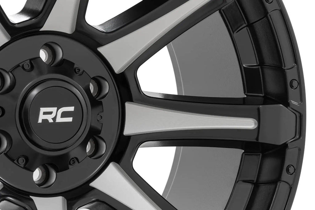 Rough Country 81 Series Wheel | One-Piece | Semi Gloss Black w/machined spokes | 20x9 | 8x180 | 0mm