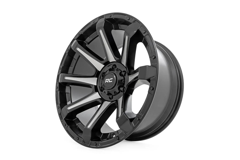 Rough Country 81 Series Wheel | One-Piece | Semi Gloss Black w/machined spokes | 20x9 | 5x5.5 | 0mm