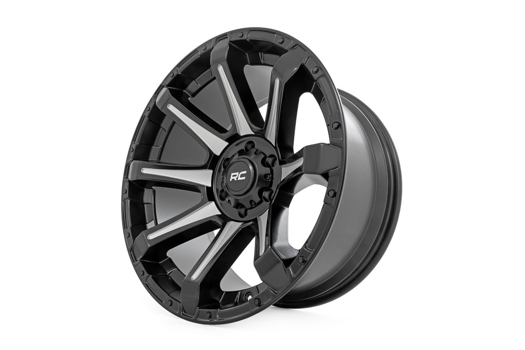 Rough Country 81 Series Wheel | One-Piece | Semi Gloss Black w/machined spokes | 20x9 | 5x150 | +18m by Rough Country