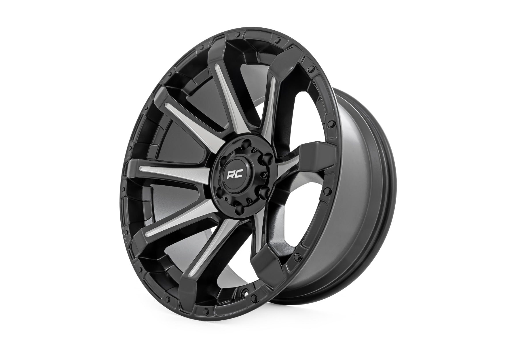 Rough Country 81 Series Wheel | One-Piece | Semi Gloss Black w/machined spokes | 20x9 | 5x150 | +18m by Rough Country