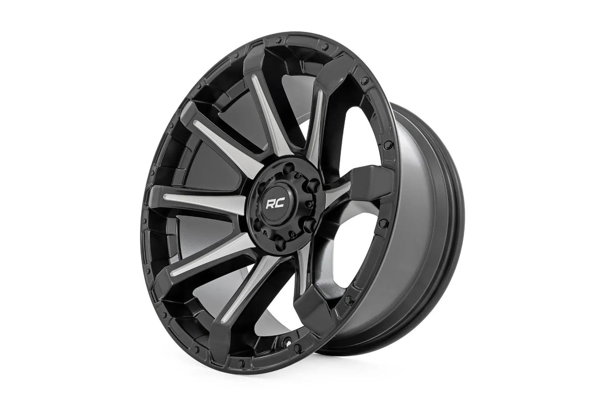 Rough Country 81 Series Wheel | One-Piece | Semi Gloss Black w/machined spokes | 20x9 | 8x180 | 0mm by Rough Country