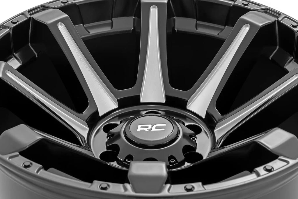 Rough Country 81 Series Wheel | One-Piece | Semi Gloss Black w/machined spokes | 20x10 | 6x5.5 | -19 by Rough Country