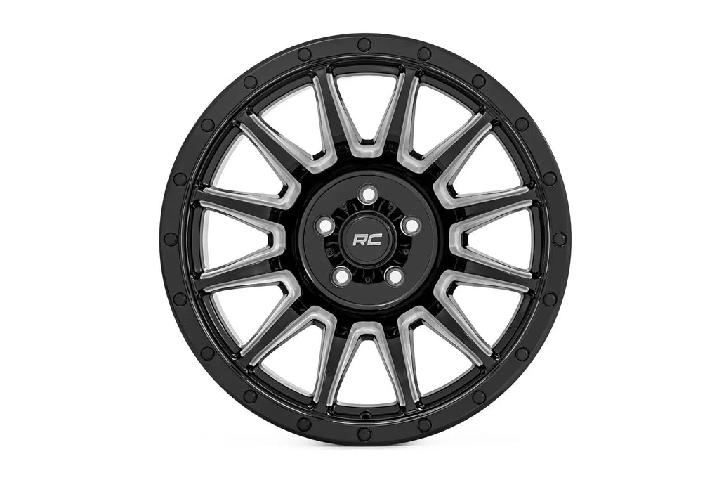 Rough Country 90 Series Wheel | One-Piece | Gloss Black w/machined spokes | 20x10 | 6x5.5 | -19mm by Rough Country