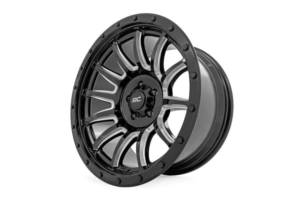 Rough Country 90 Series Wheel | One-Piece | Gloss Black w/machined spokes | 20x9 | 6x5.5 | 0mm by Rough Country