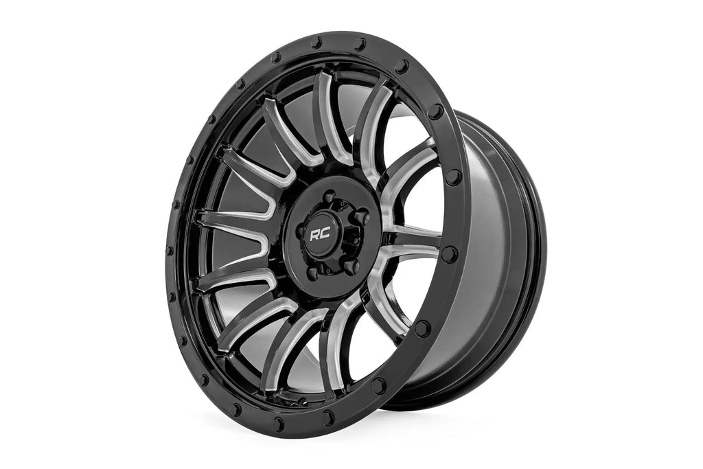 Rough Country 90 Series Wheel | One-Piece | Gloss Black w/machined spokes | 20x10 | 6x5.5 | -19mm by Rough Country