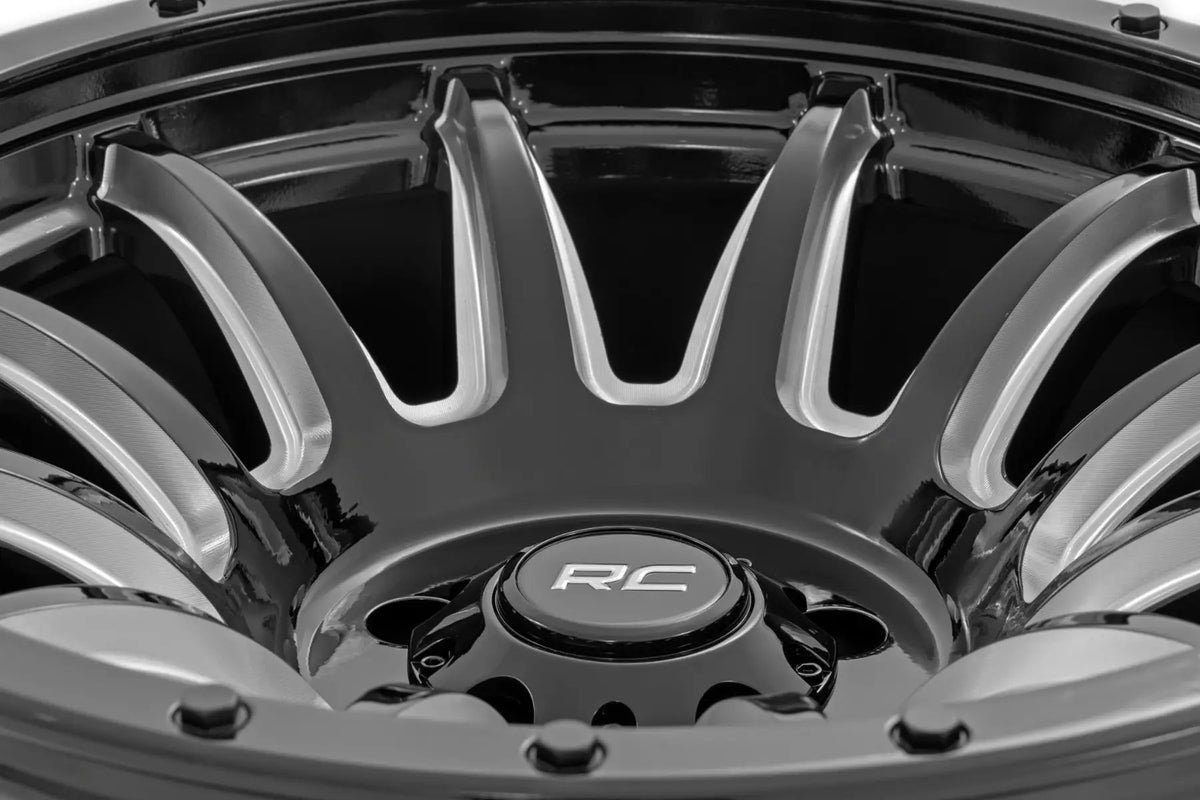 Rough Country 90 Series Wheel | One-Piece | Gloss Black w/machined spokes | 18x9 | 6x5.5 | 0mm by Rough Country