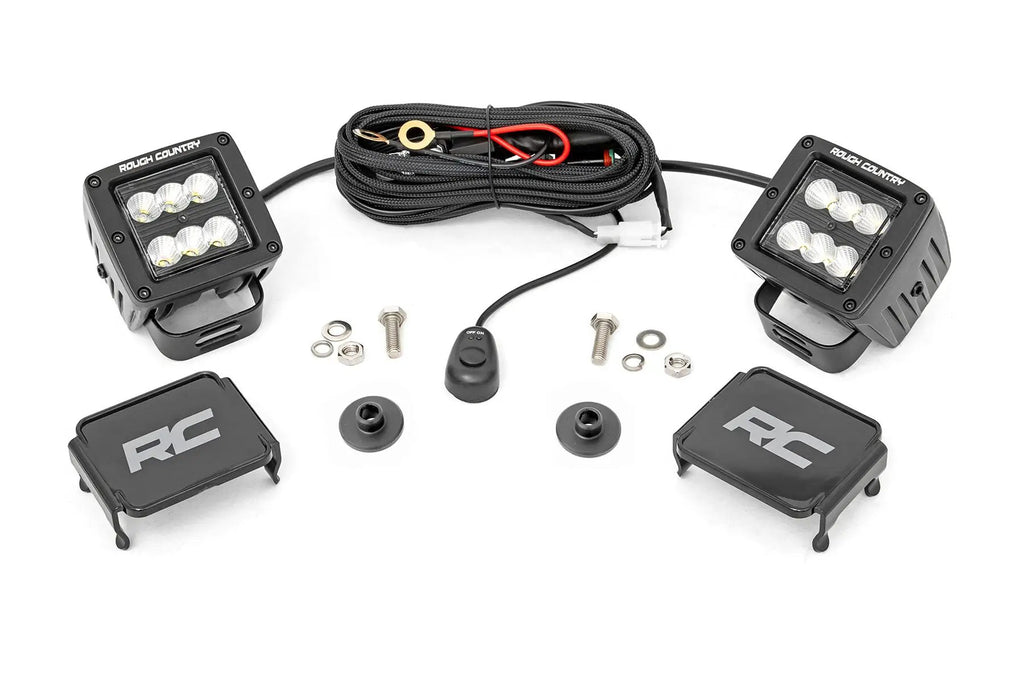 LED Light Kit | Ditch Mount | 2" Black Pair | Flood Pattern | Ford Bronco (21-26) by Rough Country