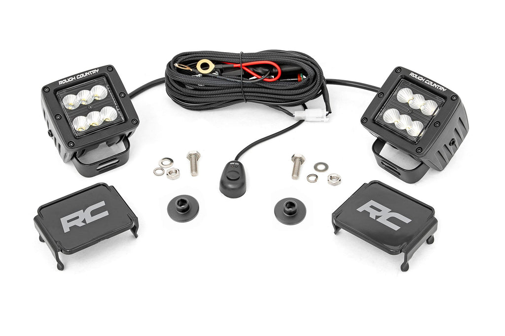 LED Light Kit | Ditch Mount | 2" Black Pair | Flood Pattern | Ford Bronco (21-26) by Rough Country