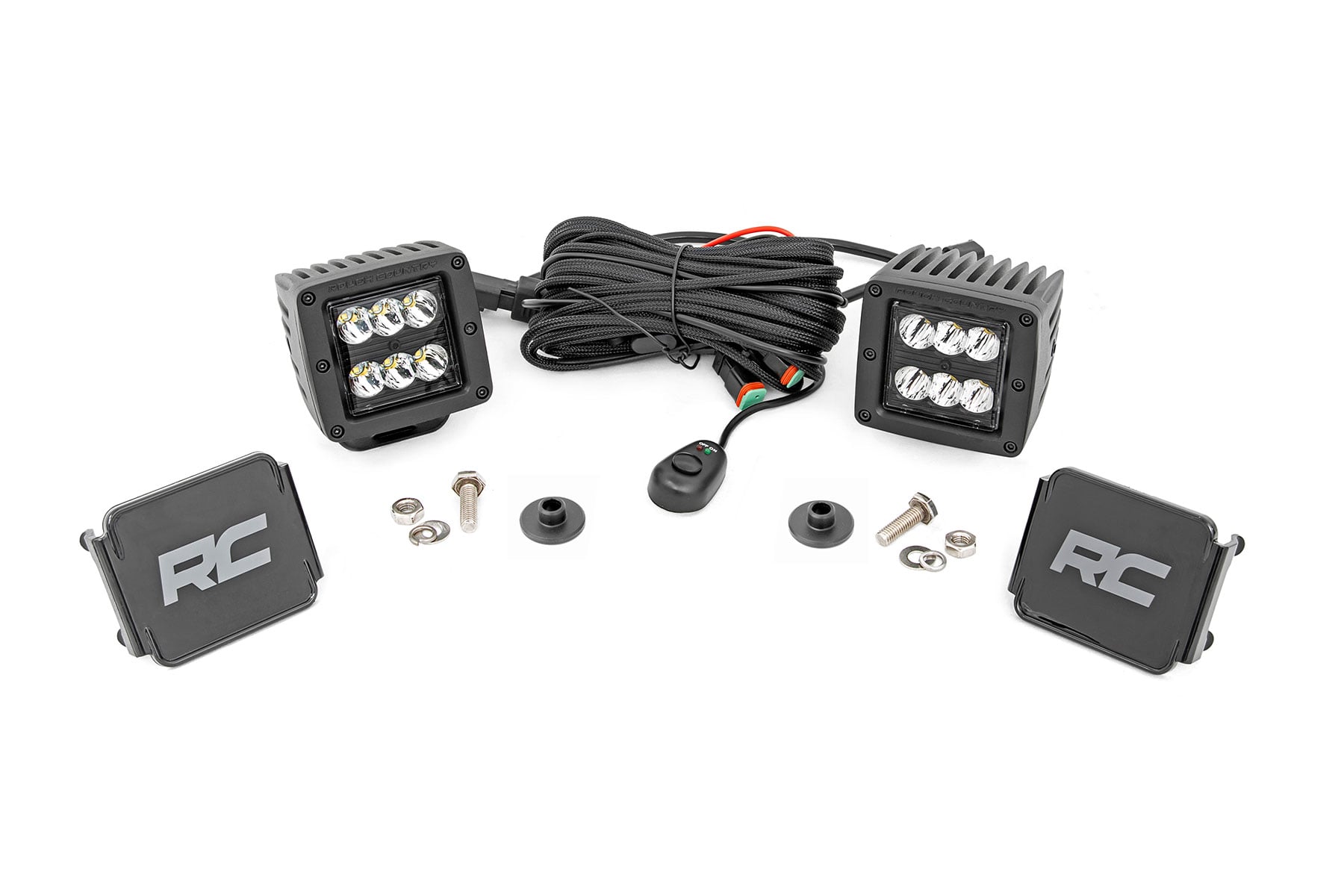 LED Light Kit | Ditch Mount | 2" Black Pair | Spot Pattern | Ford Bronco (21-26) by Rough Country