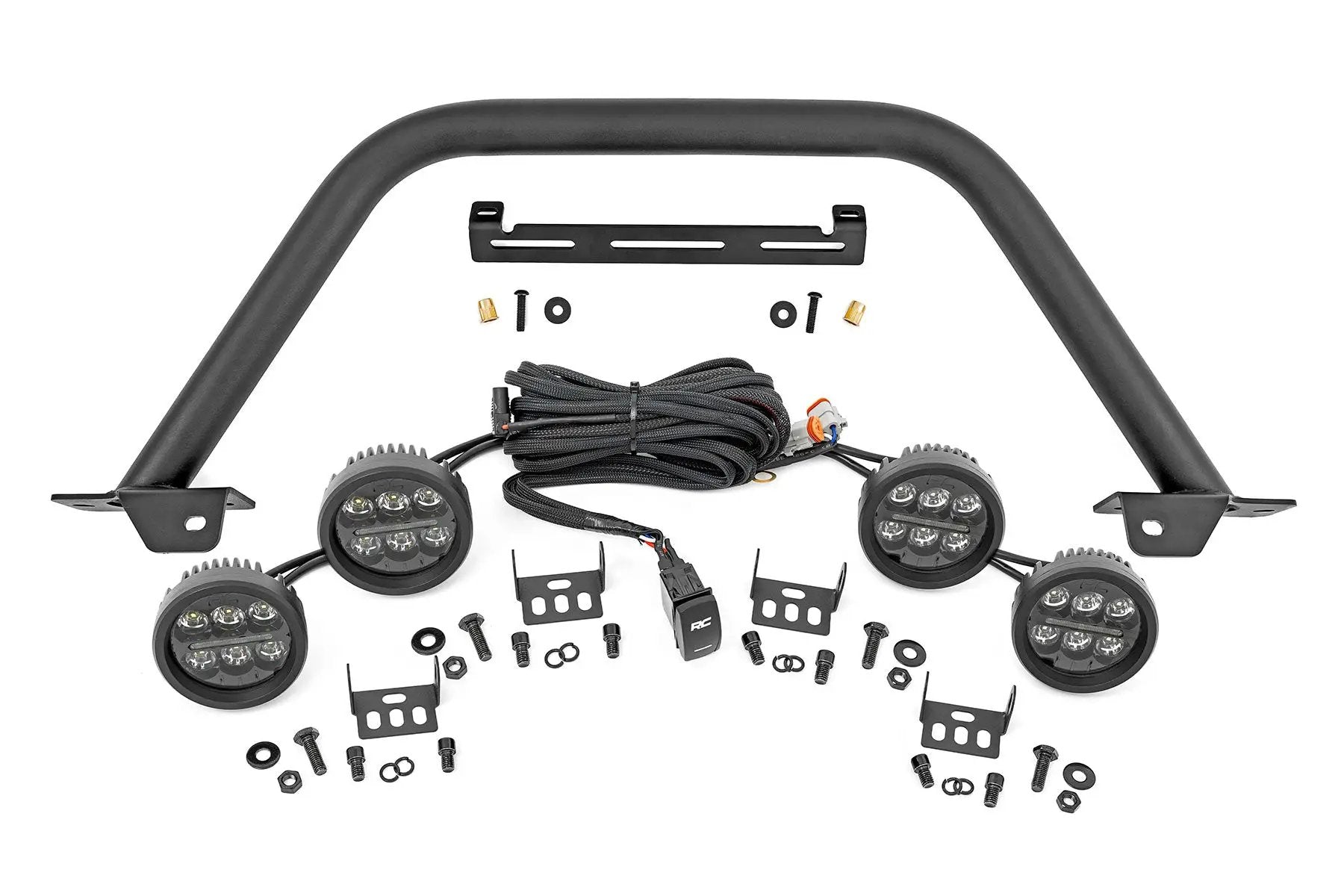 Safari Bar | 3.5" Round LED (Quad) | Black | Amber DRL | OE Modular Steel | Ford Bronco (21-26) by Rough Country
