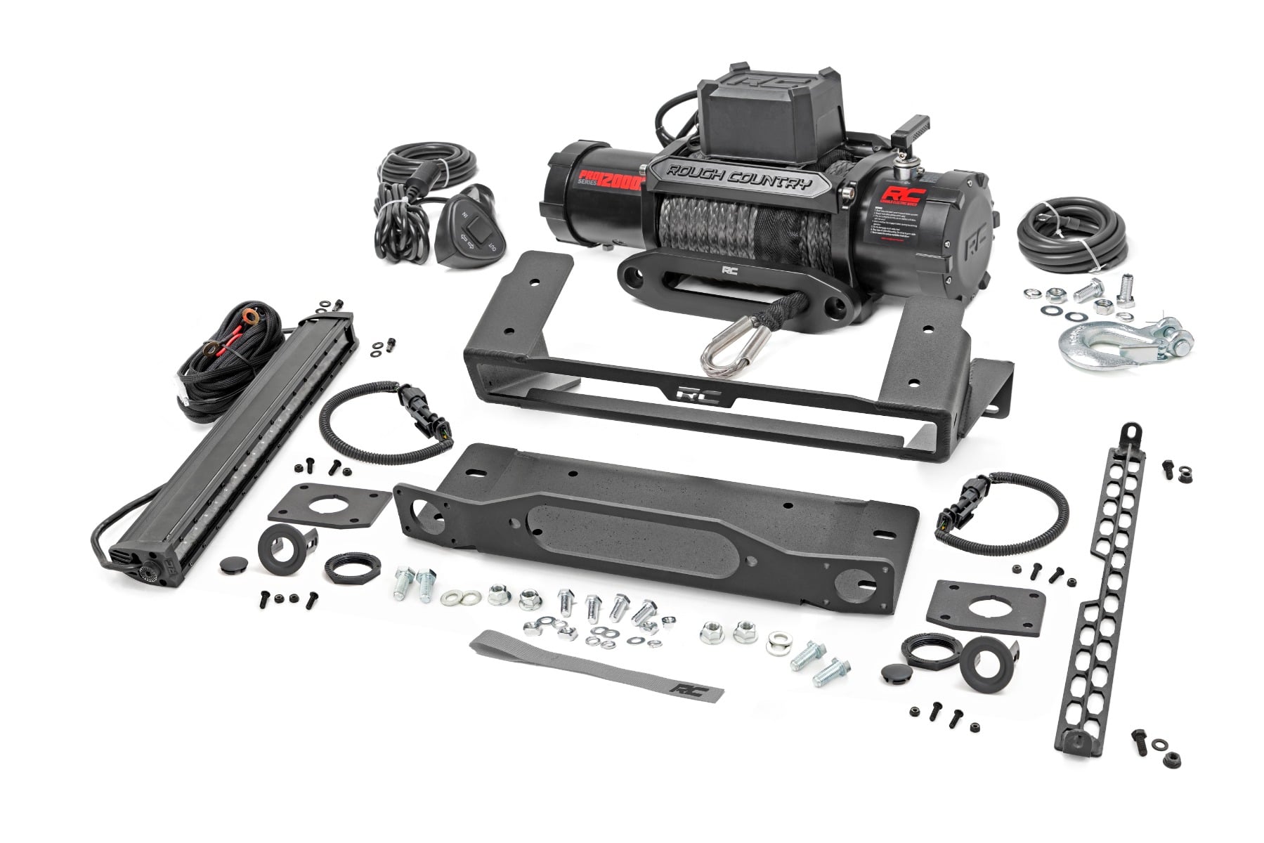High Winch Mount | All Models | 12000S | 20 Inch Black Single Row LED | Ford Bronco (21-26) by Rough Country