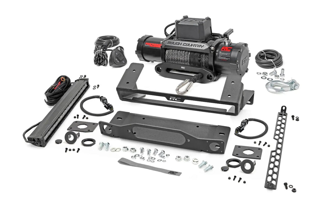 High Winch Mount | All Models | 12000S | 20 Inch Black Single Row LED | Ford Bronco (21-26) by Rough Country