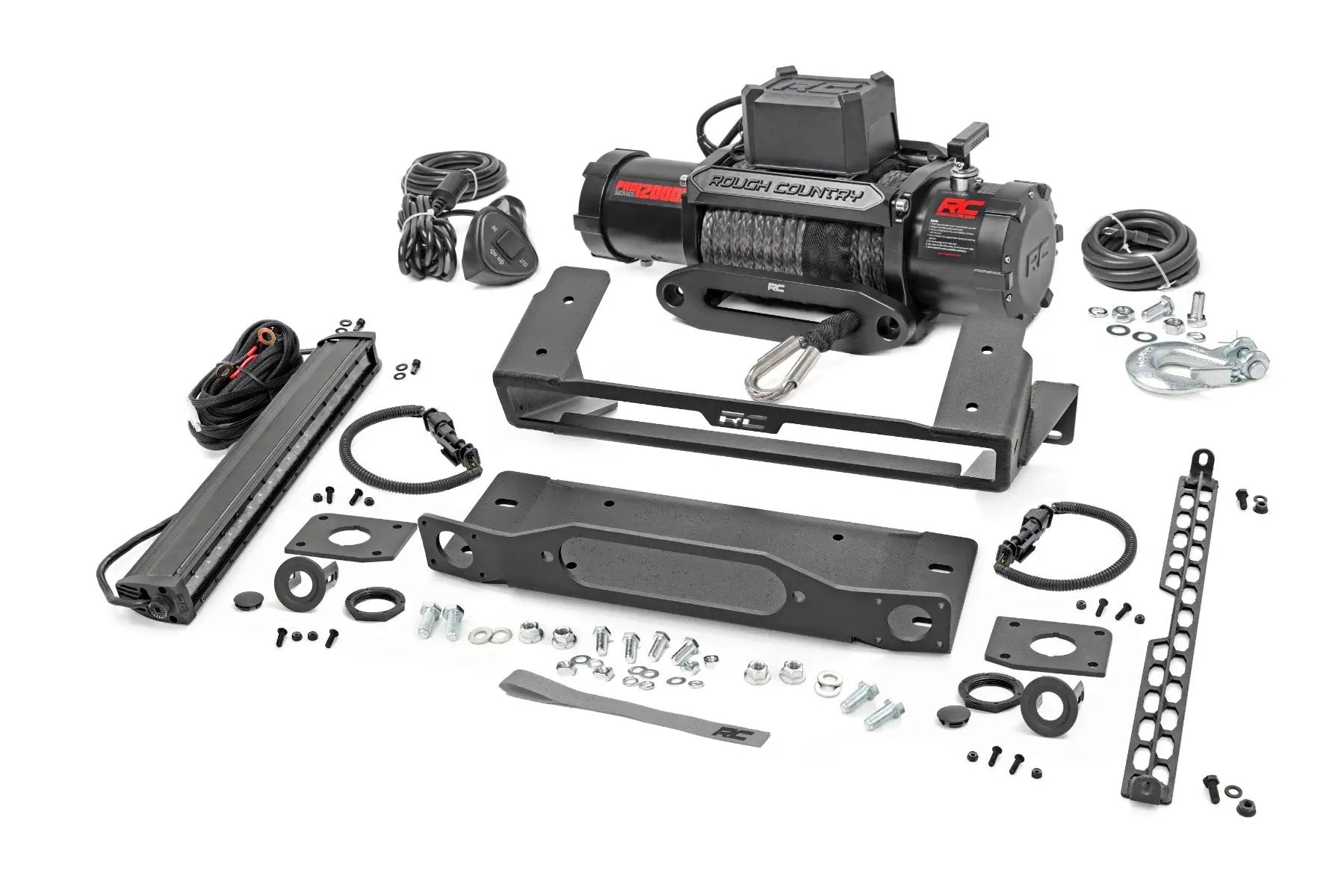 High Winch Mount | All Models | 12000S | 20 Inch Black Single Row LED | Ford Bronco (21-26) by Rough Country