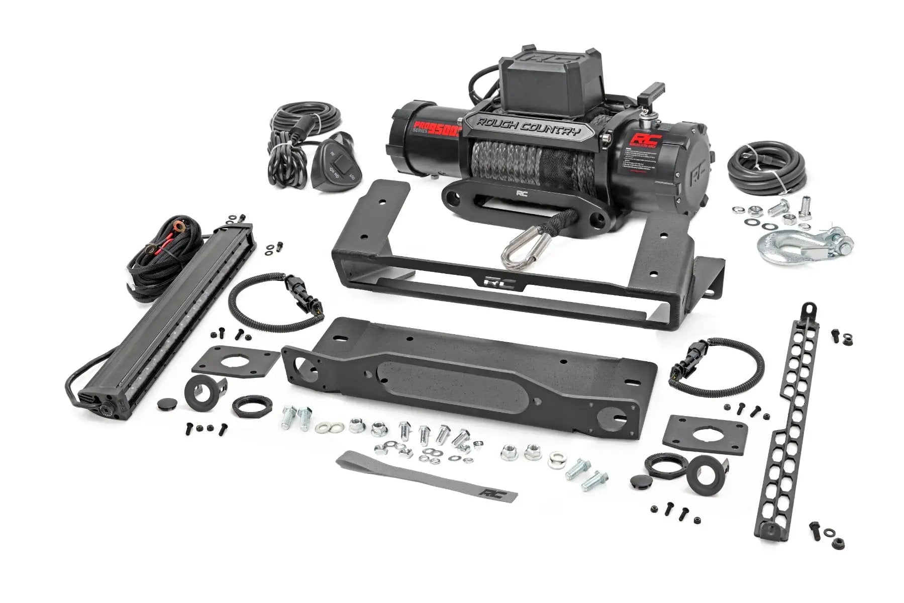 High Winch Mount | All Models | 9500S | 20 Inch Black Single Row LED | Ford Bronco (21-26) by Rough Country