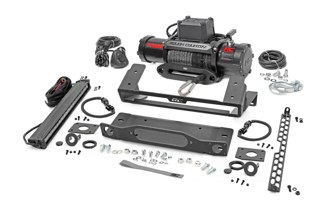 High Winch Mount | All Models | 9500S | 20 Inch Black Single Row LED | Ford Bronco (21-26) by Rough Country