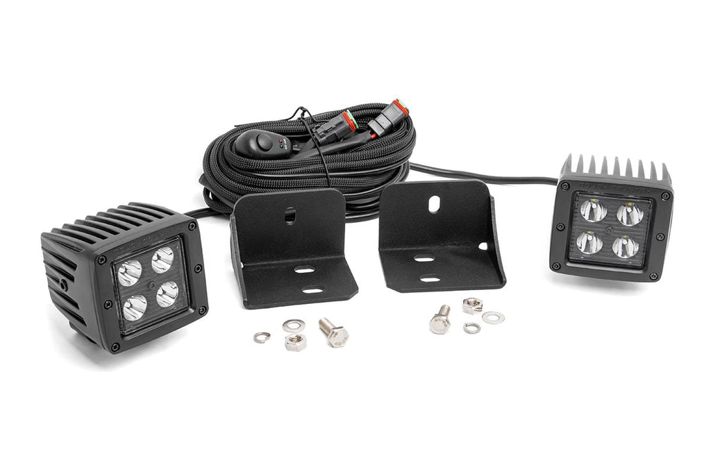 LED Light | Cab Mount | 2" Black Pair | Flood | Can-Am Defender HD 5/HD 8/HD 9/HD 10 by Rough Country