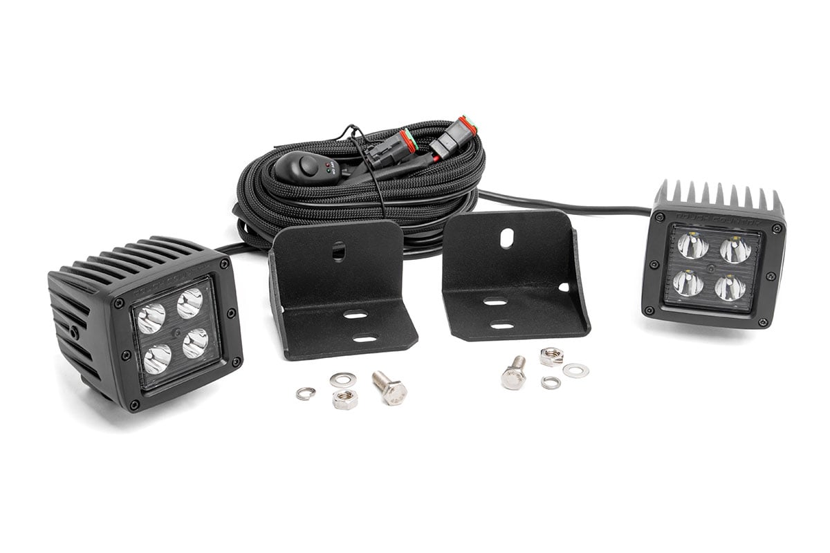 LED Light | Cab Mount | 2" Black Pair | Flood | Can-Am Defender HD 5/HD 8/HD 9/HD 10 by Rough Country