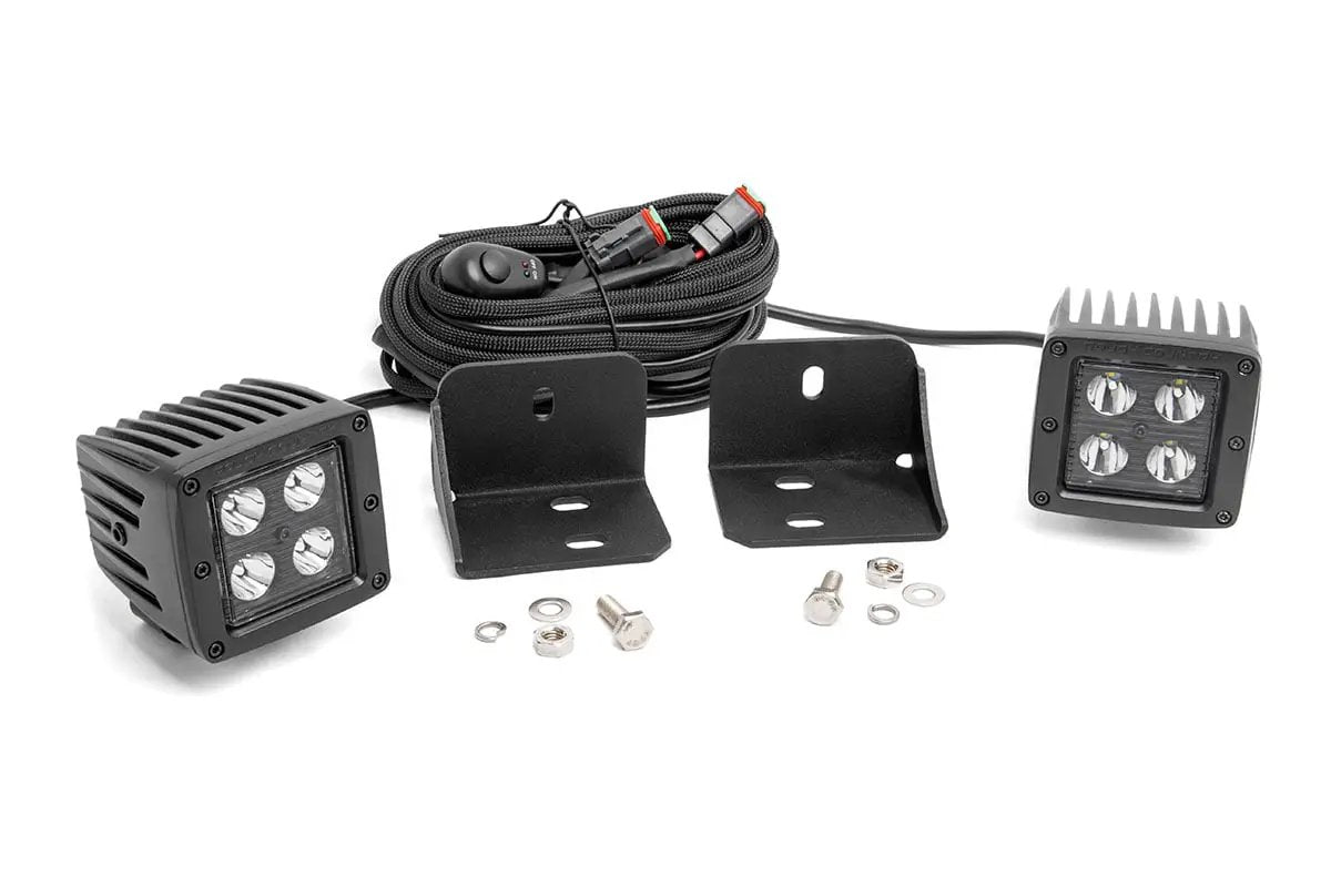 LED Light | Cab Mount | 2" Black Pair | Flood | Can-Am Defender HD 5/HD 8/HD 9/HD 10 by Rough Country