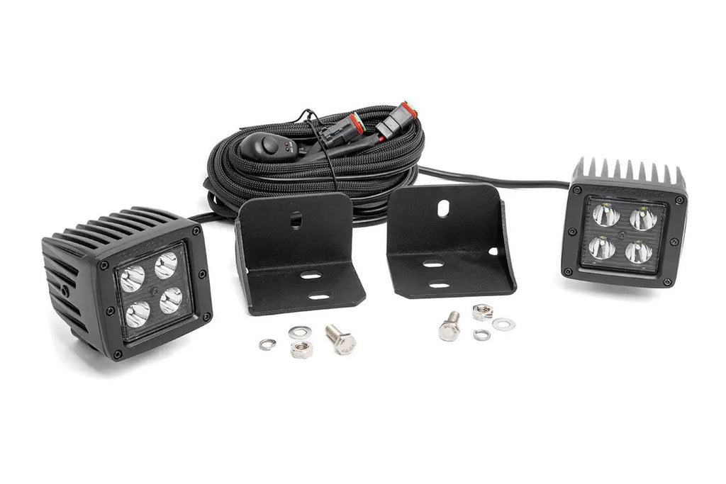 LED Light | Cab Mount | 2" Black Pair | Flood | Can-Am Defender HD 5/HD 8/HD 9/HD 10 by Rough Country