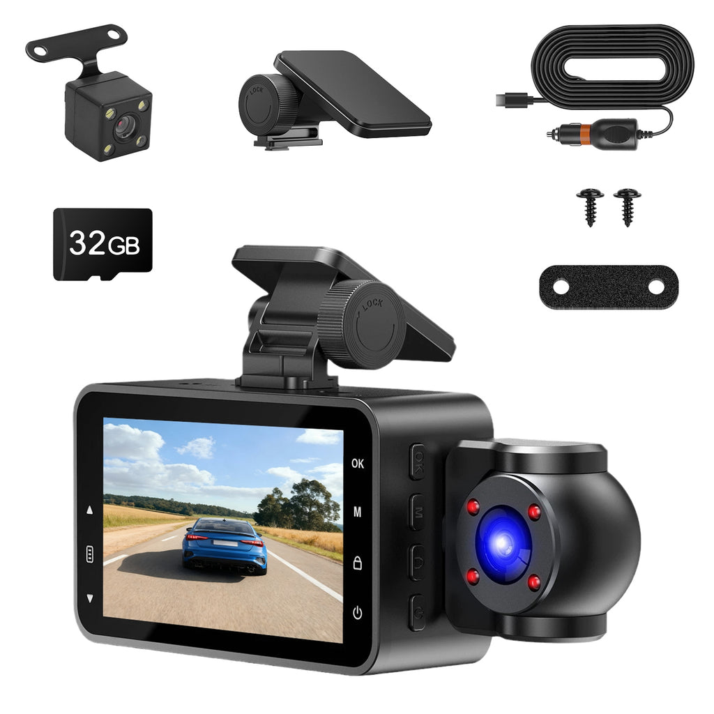 WiFi FHD 1080P 3 Channel Car Dash Cam Front Rear Inside With 32G MMC Card Motion Detection by Nino Auto Repair