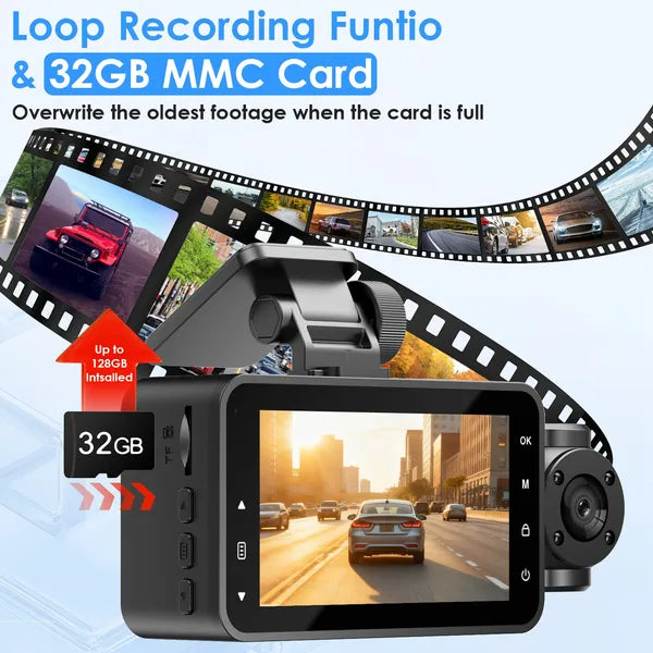 WiFi FHD 1080P 3 Channel Car Dash Cam Front Rear Inside With 32G MMC Card Motion Detection Loop Recording Infrared Night Vision Surveillance Car Camera With App Control by Nino Auto Repair