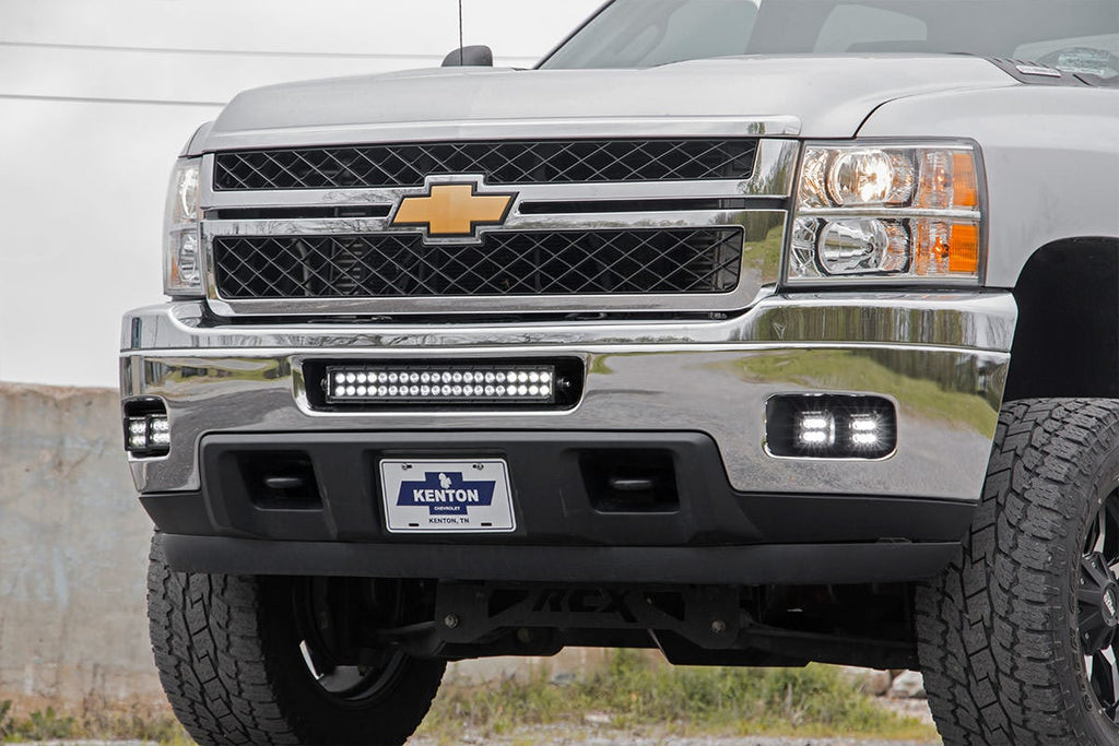 LED Light Kit | Fog Mount | 2" Black Pair | Amber DRL | Chevy Silverado 2500 HD/3500 HD (11-14) by Rough Country
