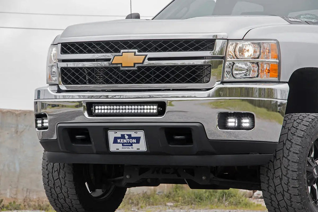 LED Light Kit | Fog Mount | 2" Black Pair | Amber DRL | Chevy Silverado 2500 HD/3500 HD (11-14) by Rough Country