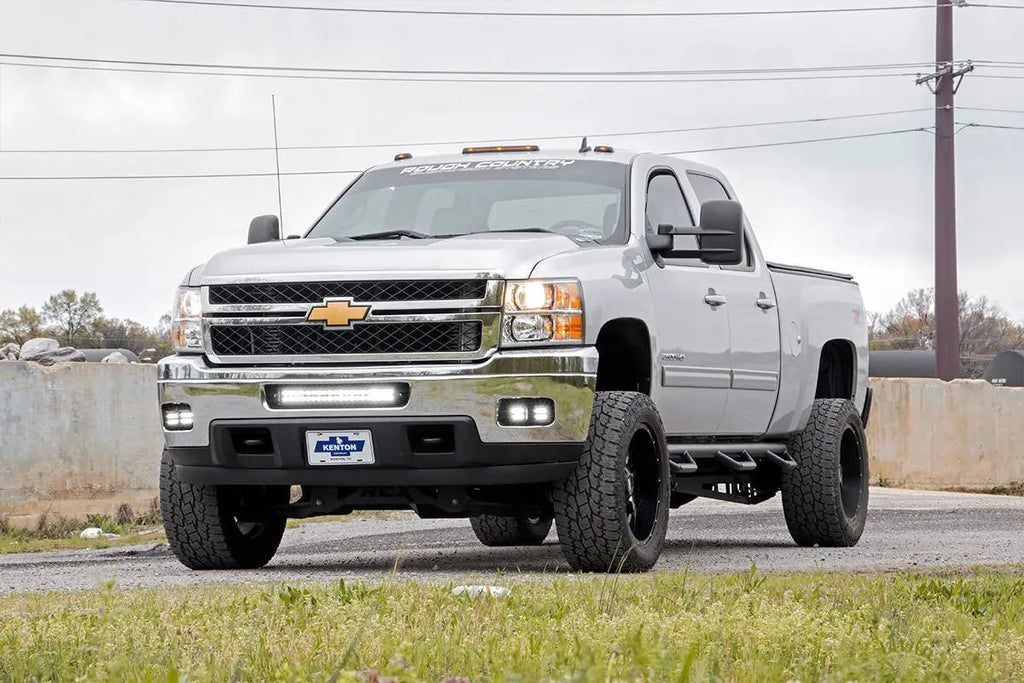 LED Light Kit | Fog Mount | 2" Black Pair | Amber DRL | Chevy Silverado 2500 HD/3500 HD (11-14) by Rough Country
