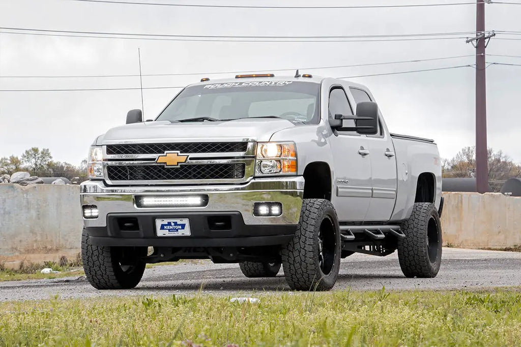LED Light Kit | Fog Mount | 2" Black Pair | Amber DRL | Chevy Silverado 2500 HD/3500 HD (11-14) by Rough Country