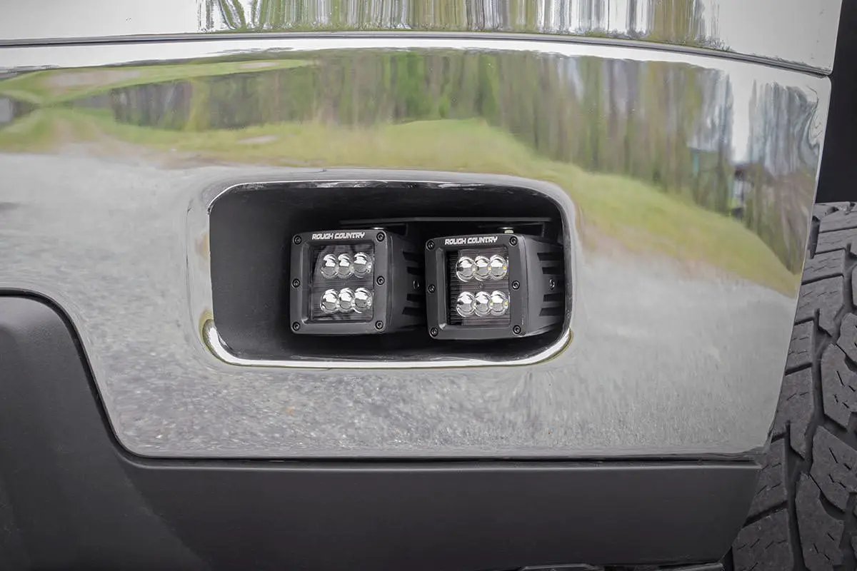 LED Light Kit | Fog Mount | 2" Black Pair | Amber DRL | Chevy Silverado 2500 HD/3500 HD (11-14) by Rough Country