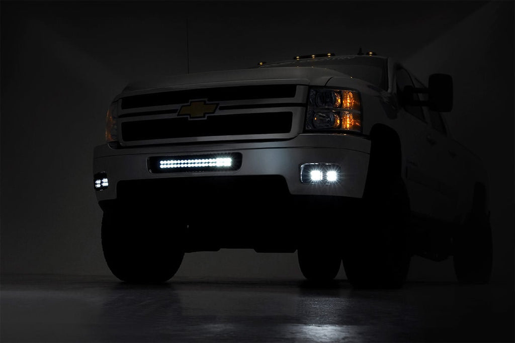 LED Light Kit | Fog Mount | 2" Black Pair | White DRL | Chevy Silverado 2500 HD/3500 HD (11-14) by Rough Country