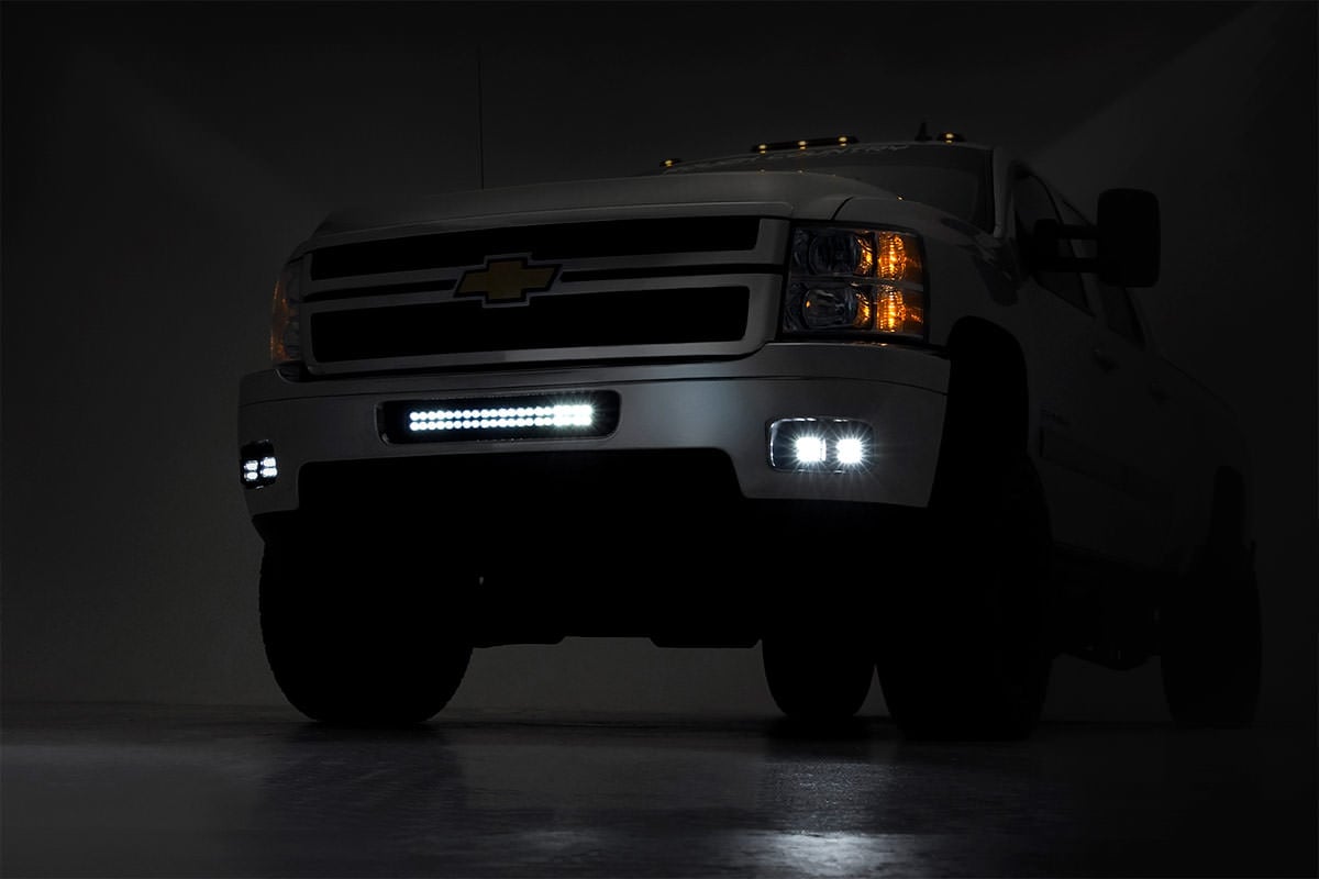 LED Light Kit | Fog Mount | 2" Black Pair | White DRL | Chevy Silverado 2500 HD/3500 HD (11-14) by Rough Country
