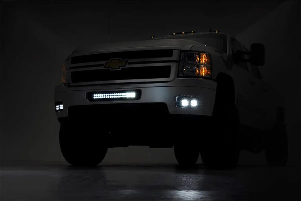LED Light Kit | Fog Mount | 2" Black Pair | Amber DRL | Chevy Silverado 2500 HD/3500 HD (11-14) by Rough Country