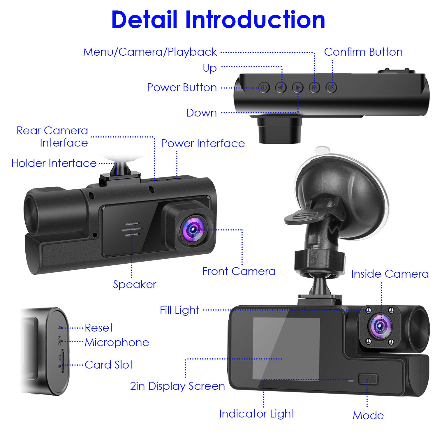 WiFi FHD 1080P Car Dash Cam 3 Channels Front Rear Inside Dash Camera With Loop Recording Reversing Visual 170 Degree Wide Angle 64G Card Included by Nino Auto Repair
