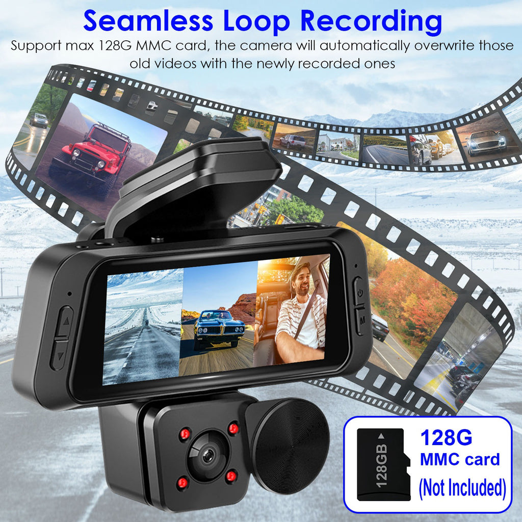 1080P FHD 3 Channel WiFi Dash Cam 170 Degree Wide Angle Triple Car Camera With IR Night G Sensor Motion Detection Loop Recording App Control Support 128G Max by Nino Auto Repair