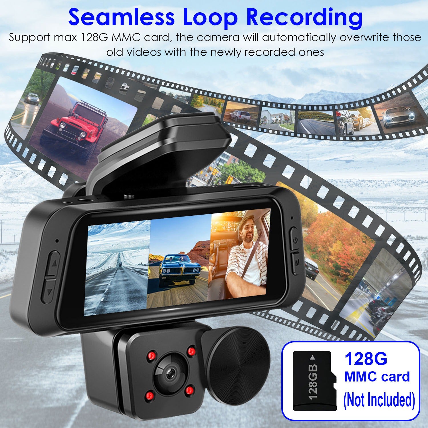 1080P FHD 3 Channel WiFi Dash Cam 170 Degree Wide Angle Triple Car Camera With IR Night G Sensor Motion Detection Loop Recording App Control Support 128G Max by Nino Auto Repair