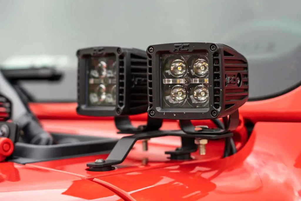 LED Light Kit | Quad | Cowl Mount | 2" Black | Amber DRL | Jeep Gladiator JT/Wrangler JL (18-26) by Rough Country