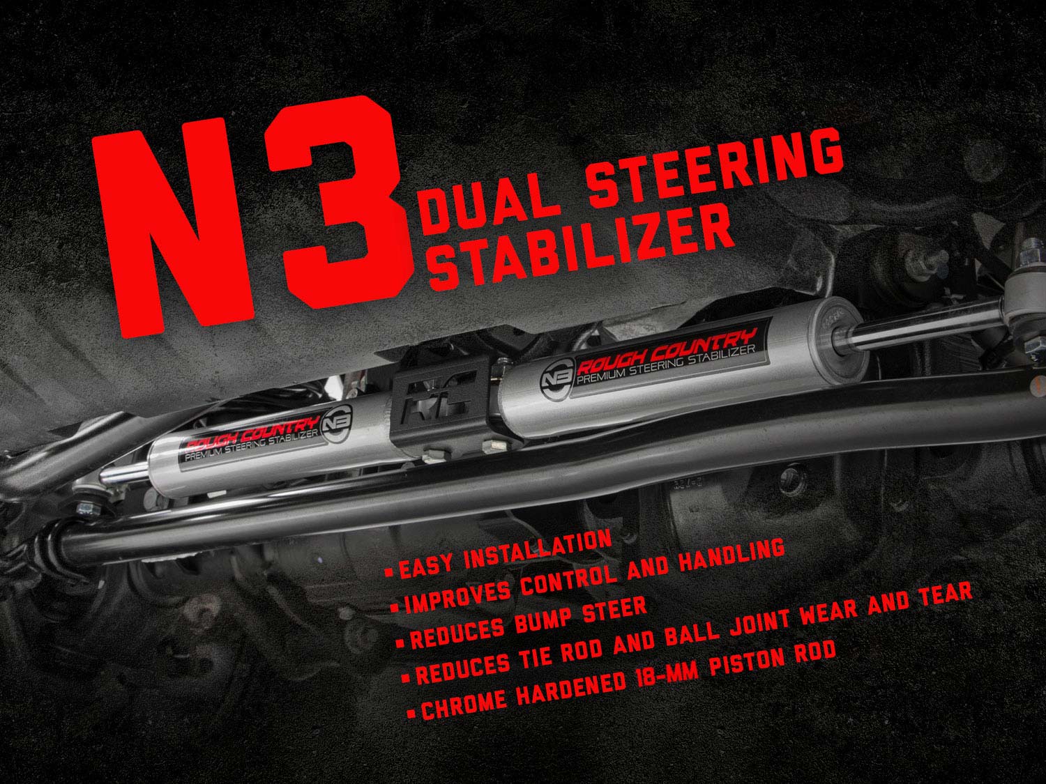 N3 Steering Stabilizer | Dual | 4 Inch Lift | Jeep Grand Cherokee WJ (99-04) by Rough Country