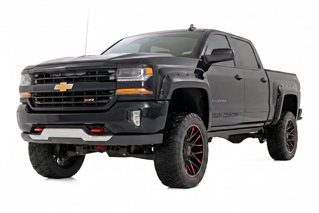 Pocket Fender Flares | 6'7" & 8' Bed | GBA Black | Chevy Silverado 1500 (14-18)/ 2500HD (15-19) by Rough Country