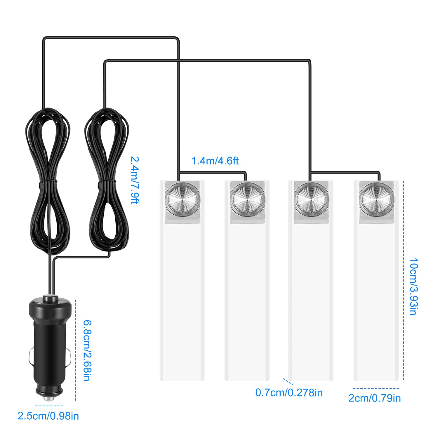 Four Piece Car Interior LED Atmosphere Light Decorative Lamp DC 12V Blue Glow For Vehicle Interior Ambience And Style by Nino Auto Repair