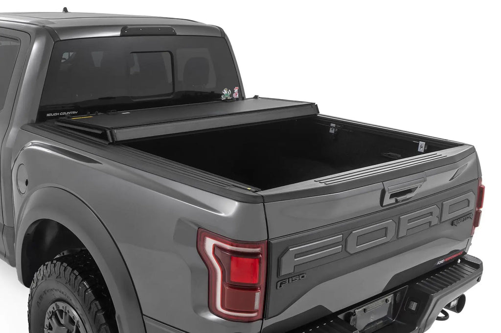 Hard Tri-Fold Flip Up Bed Cover | 5'7" Bed | Ford F-150 (21-26)/F-150 Lightning (22-26) by Rough Country