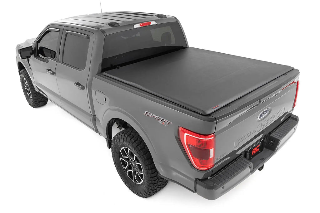 Soft Roll Up Bed Cover | 5'7" Bed | Ford F-150/F-150 Lightning/Raptor (15-26) by Rough Country