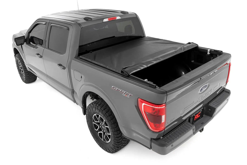 Soft Roll Up Bed Cover | 5'7" Bed | Ford F-150/F-150 Lightning/Raptor (15-26) by Rough Country