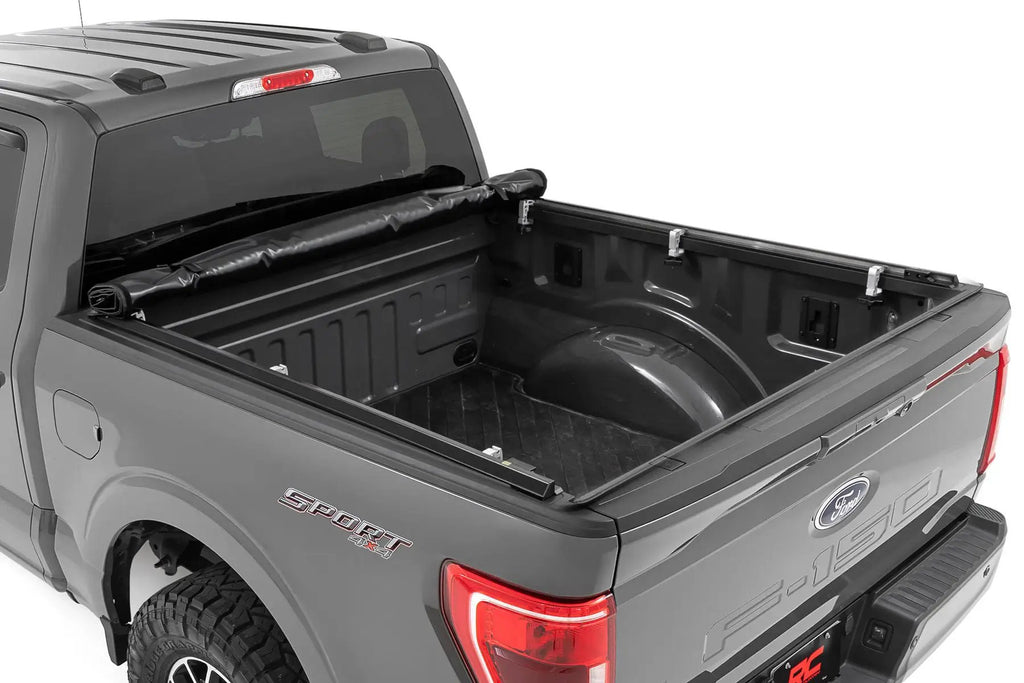 Soft Roll Up Bed Cover | 6'7" Bed | Ford F-150/F-150 Lightning/Raptor (15-26) by Rough Country