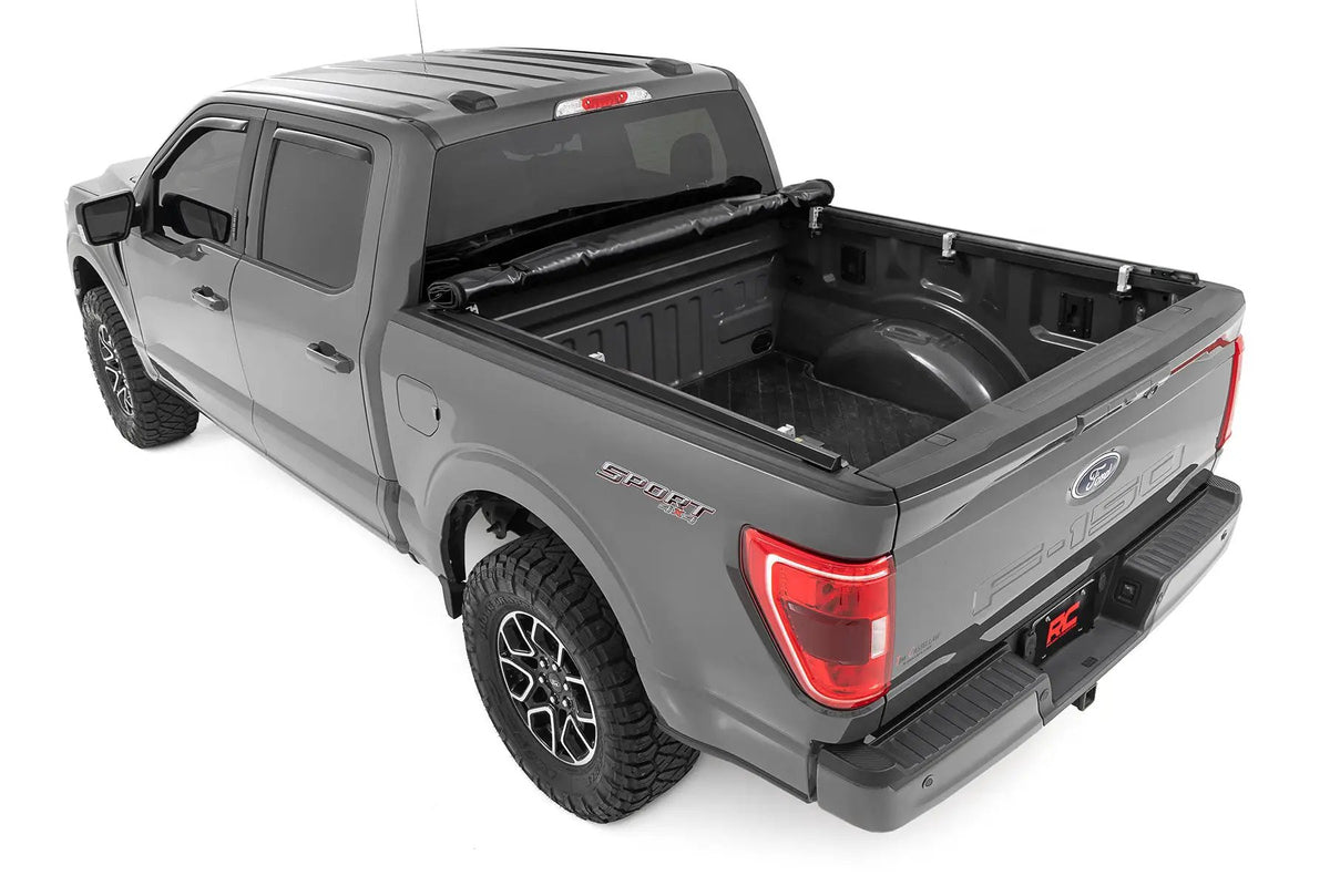 Soft Roll Up Bed Cover | 5'7" Bed | Ford F-150/F-150 Lightning/Raptor (15-26) by Rough Country