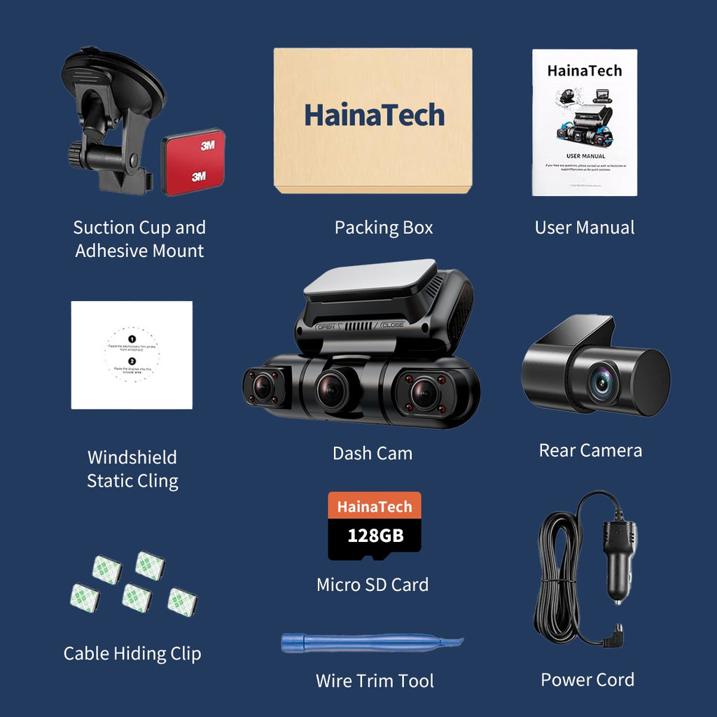 Hainatech 360 Degree View 4 Channel Dash Cam Front And Rear Inside Left Right, Dash Camera For Cars, Built-in GPS WiFi Night Vision, 24 7 Recording Parking Mode Monitor, Free 128G Card by Nino Auto Repair